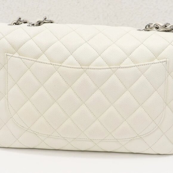 Chanel White Vintage Classic Single Flap Bag Quilted Caviar Jumbo - Picture 4 of 14